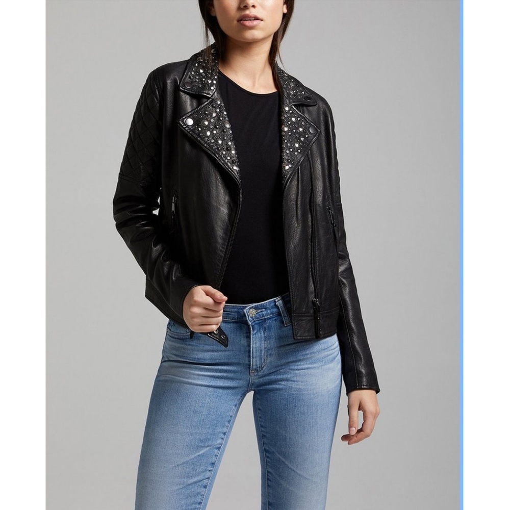 AG Larissa Moto leather jacket, studded true black